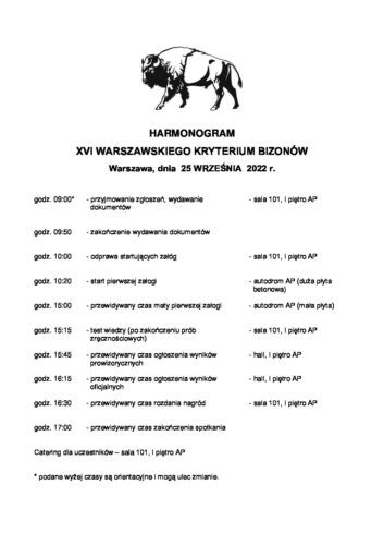 Harmonogram XVI Kryterium Bizonów_2022